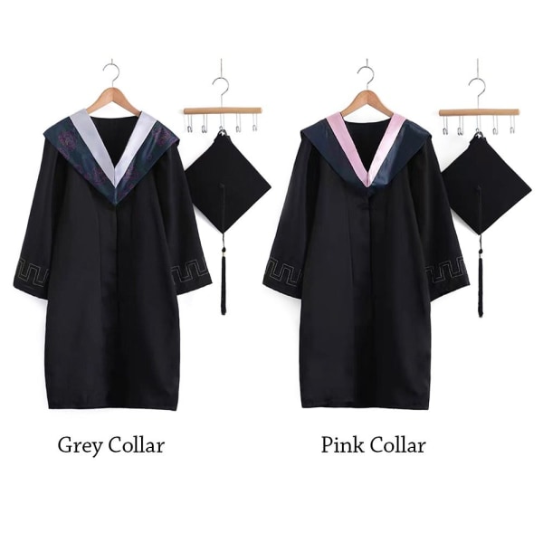 Graduation Klänning Set Mortarboard Hatt LGREY COLLAR GREY COLLAR LGrey Collar