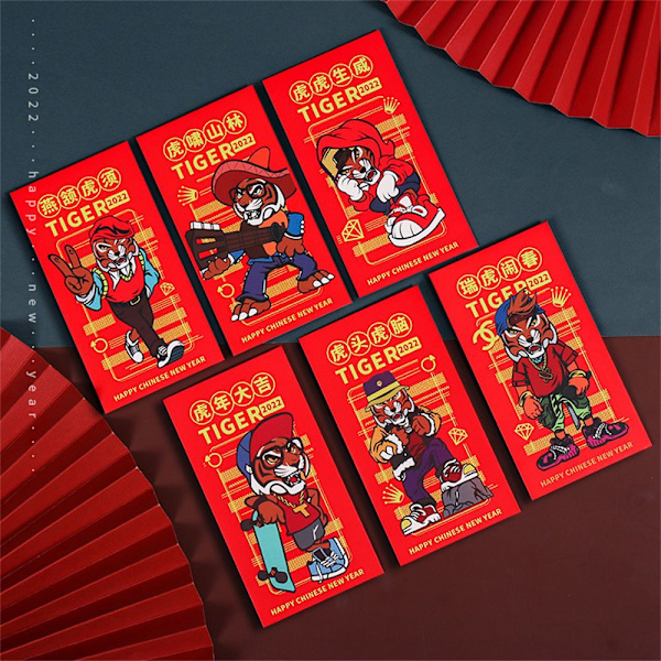 6 stk røde konvolutter HongBao Paper B B