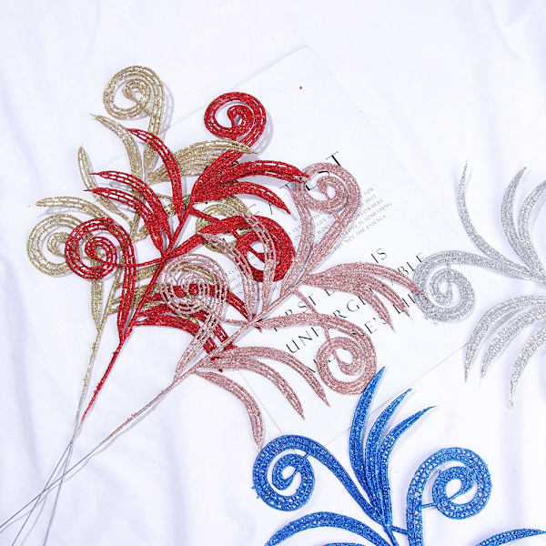 Jule Gull Powder Leaf Glitter Spiky Feather Leaf SØLV silver