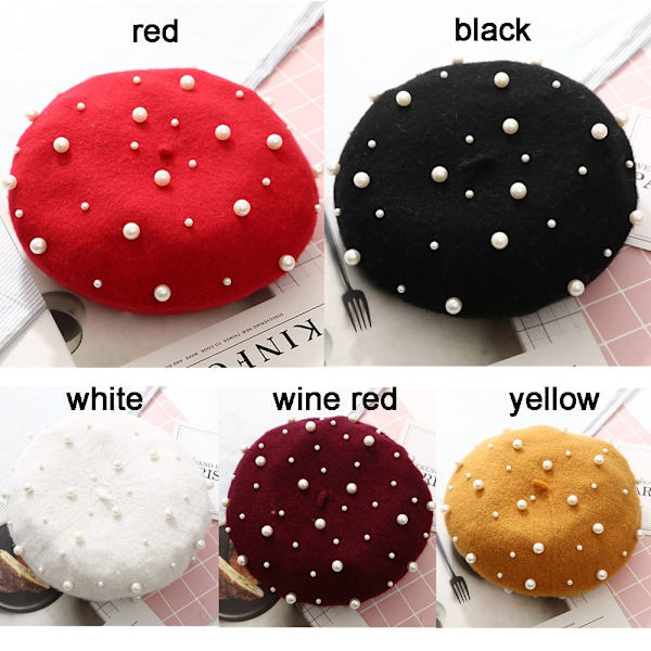 Ull Spinning Beret Cap Høst Beret Hat RØD red