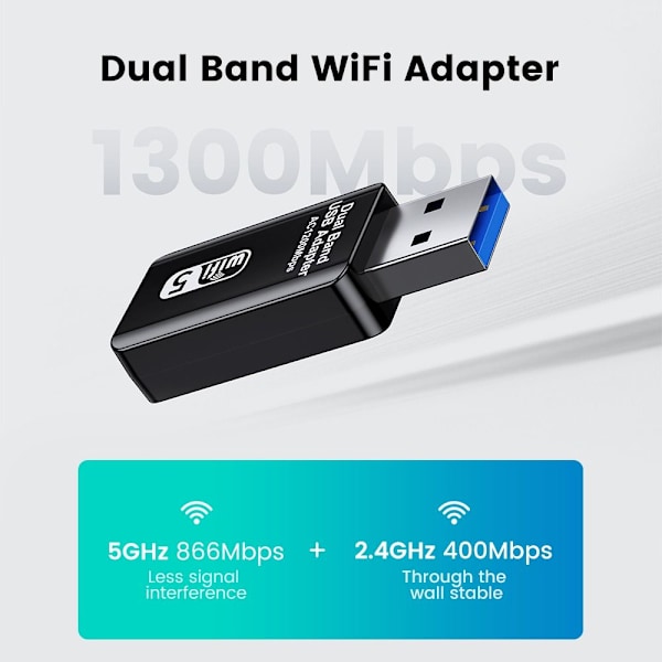 USB Wifi Adapter Nätverkskort 1300Mbps