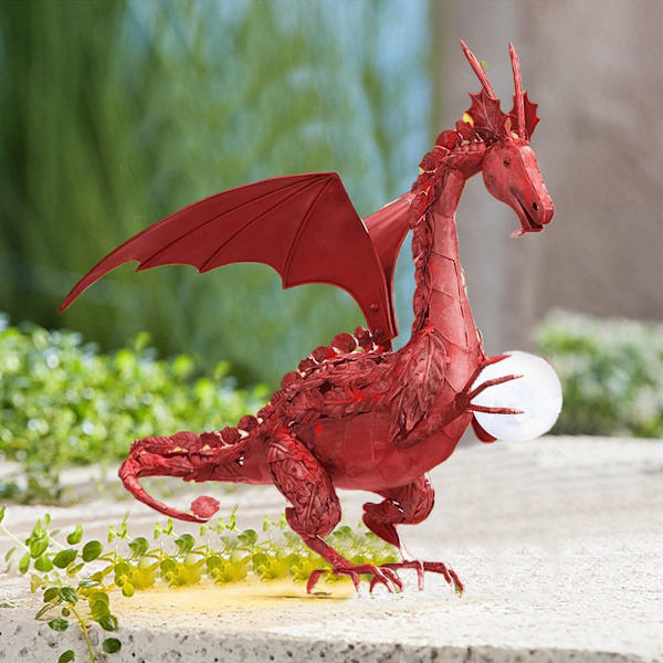 Flying Dragon Statue Holder Lysende Ball RØD red