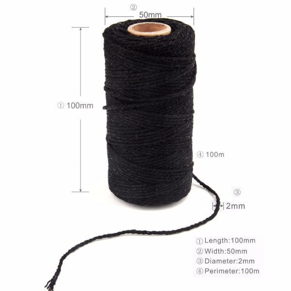 100 meter/rulle Bomuldssnore Twin String DIY Rope 14 14