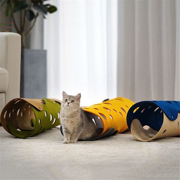 Filt Pom Skjøting Cat Tunnel GRÅ-GUL GRÅ-GUL grey-yellow