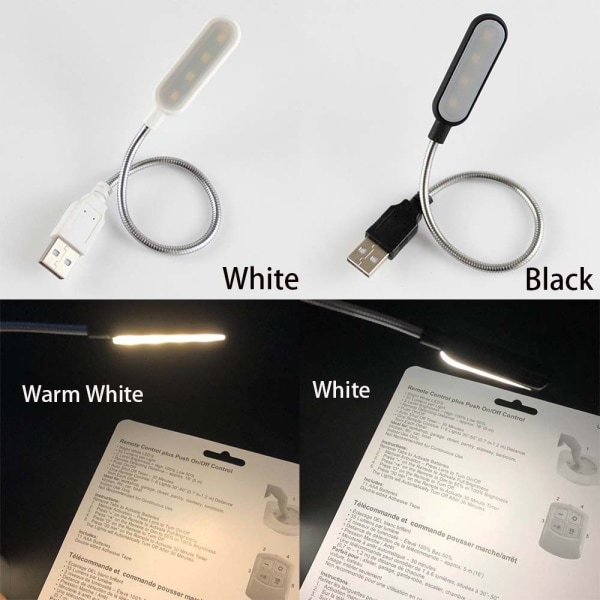 Læselys USB Lampe SORT HVID LYS black White light