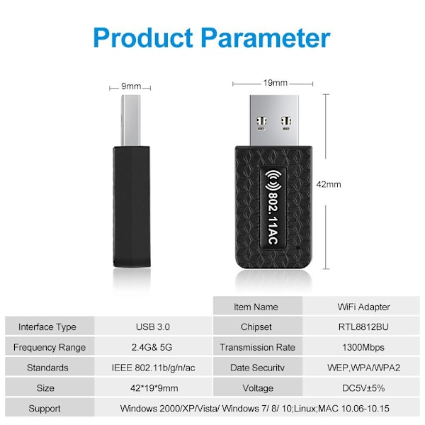 USB Wifi Adapter Nätverkskort 1300Mbps