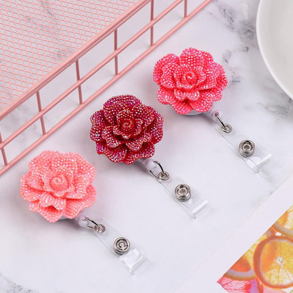 2 STK Badge Reel Rose Shape Badges Holder