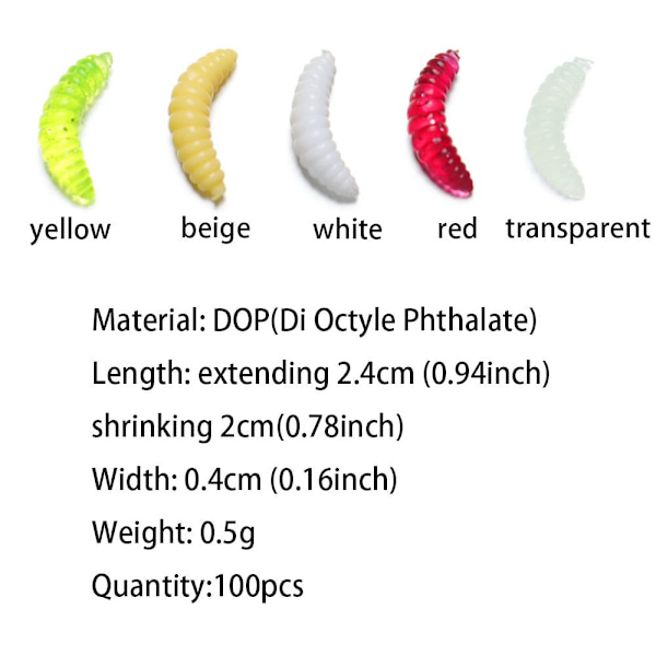100st Mask Maggot Fiskedrag TRANSPARANT transparent