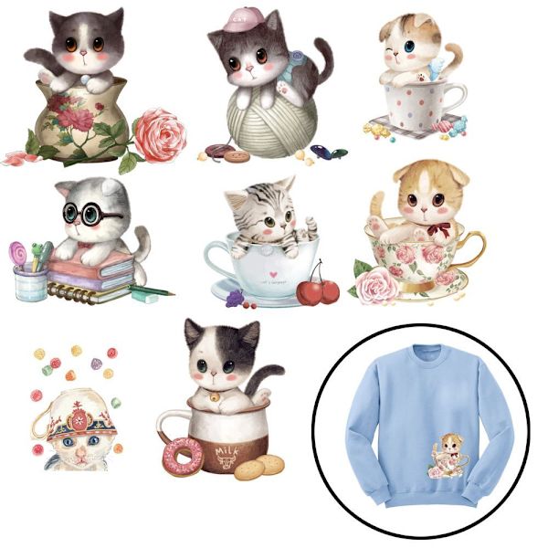 Varmeoverførselsmærkater Kattelapper Stryg på applikationer 7 7