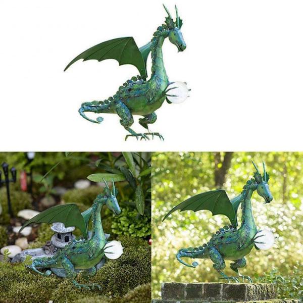 Flying Dragon Statue Holder Lysende Ball RØD red