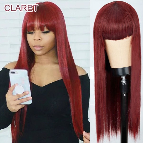 Dameparykk Lang rett parykk CLARET claret