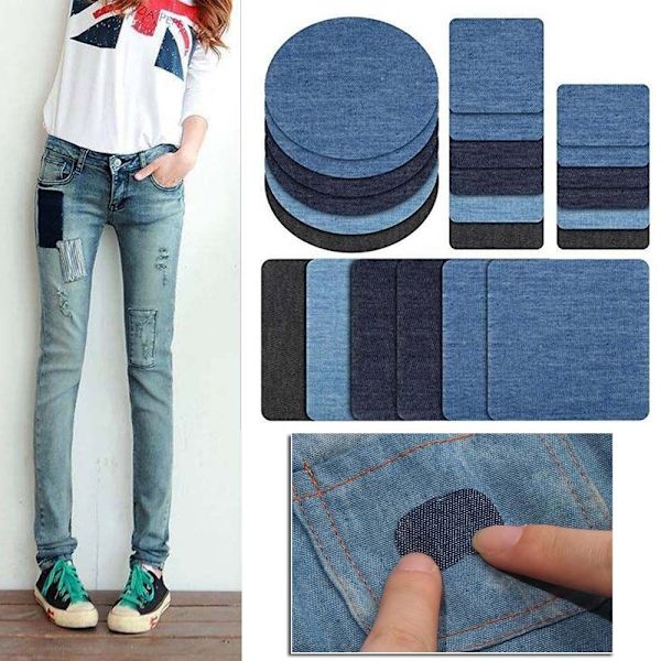 4 Stk Stof Patch Knæ Albue Stryg-på LYSEBLÅ KVADRAT-LILLE light blue
