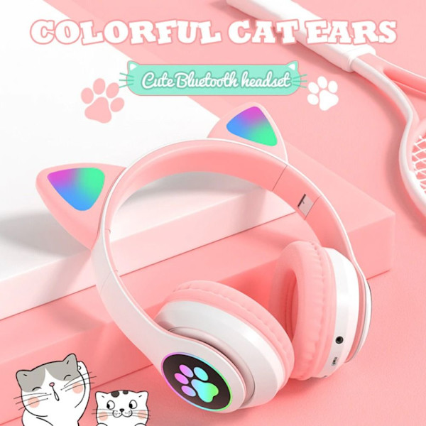 Blixtljus Cute Cat Ear-hörlurar trådlösa med MIC LILA purple