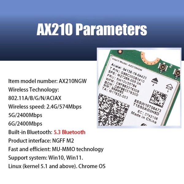 AX210NGW Netværkskort WiFi 6E Adapter Trådløst modul
