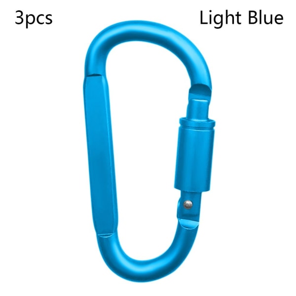 3stk Svart klatreknappspenne nøkkelring LYSEBLÅ Light Blue