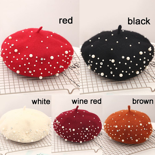 Ull Beret Cap Høst Beret Hat RØD red