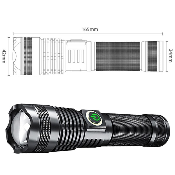 Kraftig LED lommelygte Zoom lommelygte Power Display