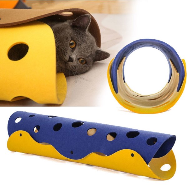 Filt Pom Skjøting Cat Tunnel BLÅ-GUL BLÅ-GUL blue-yellow