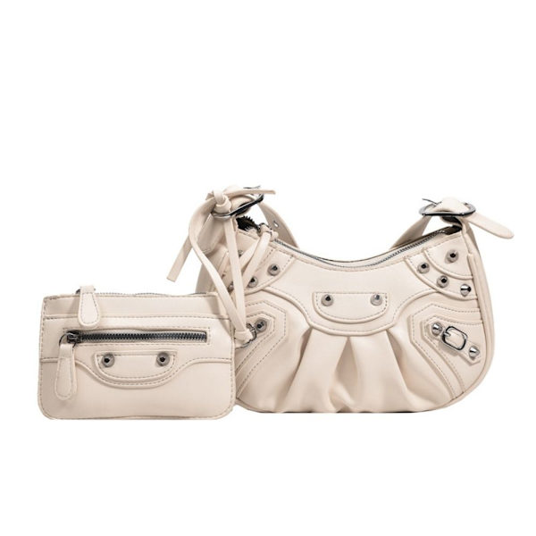 PU-lädernit dubbad axelväska Designer Crossbody-väska Beige