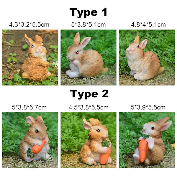 3 STK/Sæt Kaniner Gulerodsstatuer Hare Skulptur TYPE 1 TYPE 1 Type 1