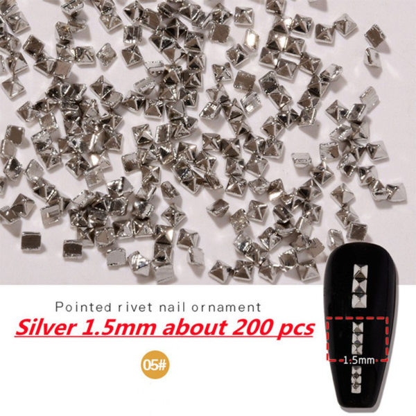 200st/påse Nail Art Metal Solid Spire Nit 05-SILVER 1,5MM 05-Silver 1.5MM