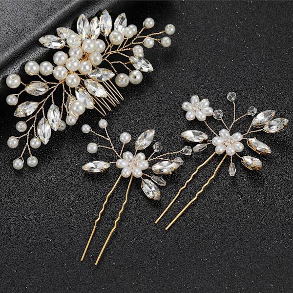 3kpl/ set Hiuskammat Flower Hiusneula KULTA gold