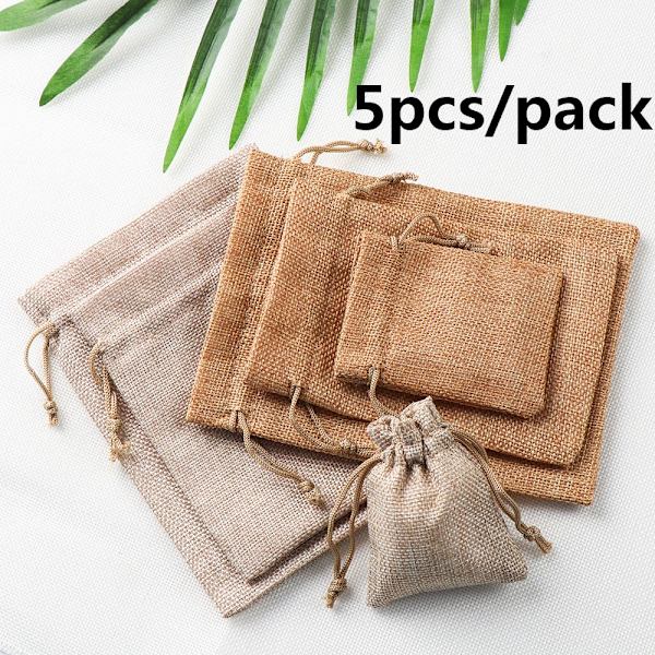 5 stk Jute Gaveposer Snørepose Candy Organizer BEIGE beige 13x18cm