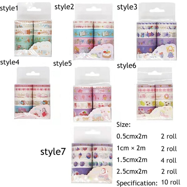 10 stk/sæt Washi Tape Sæt Scrapbogsmærkat STYLE5 STYLE5 style5