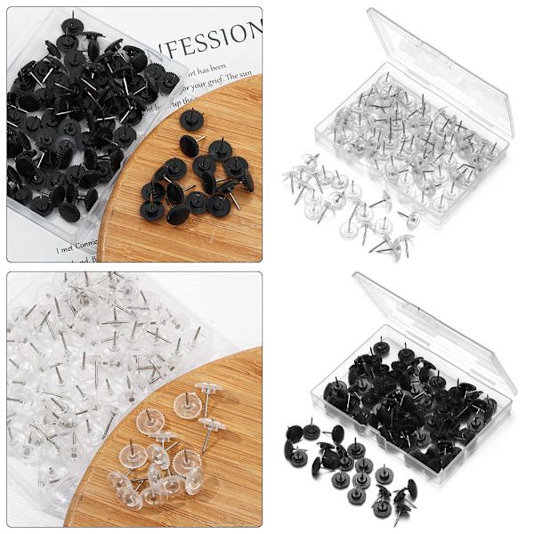 100 stk Gear Plastic Tacks Push Pins SORT black