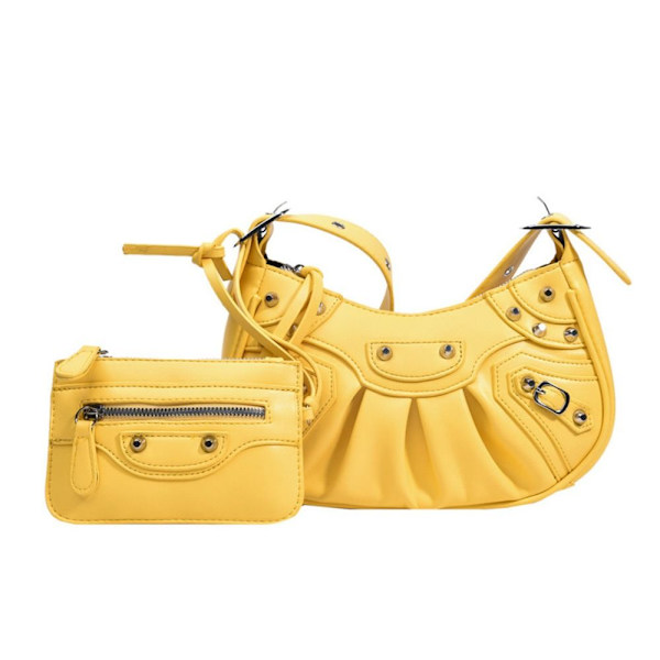 PU-lädernit dubbad axelväska Designer Crossbody-väska Yellow