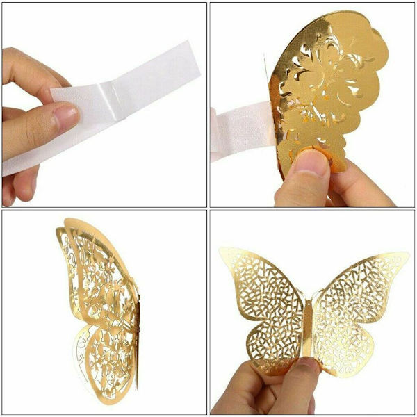 12 STK/Pakke 3D Butterfly Stickers Hule Butterflies Decals GULD gold Style 1-Style 1