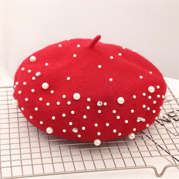 Ull Beret Cap Høst Beret Hat RØD red