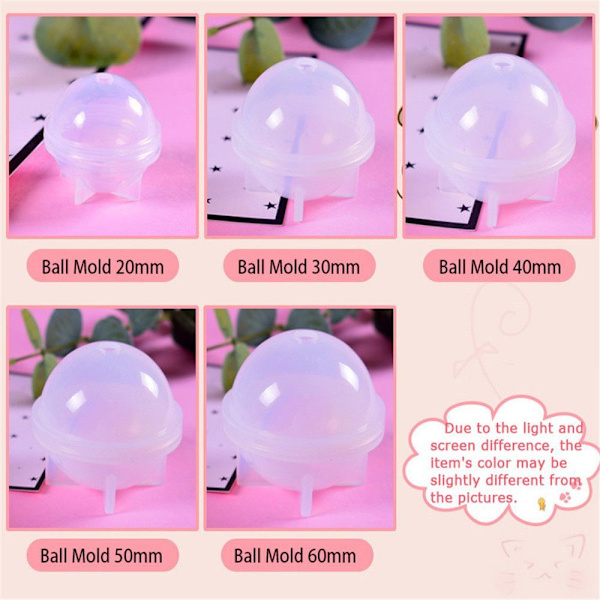 5 størrelser Silikonform Craft Ball Kuleform 60MM 60mm
