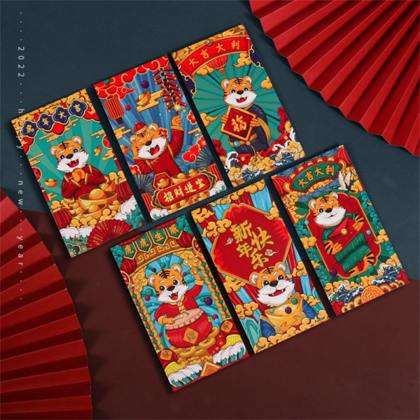 6 stk røde konvolutter HongBao Paper B B