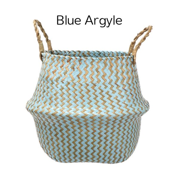 Blomsterkurv Havgræs Vævet Mavekurv BLÅ ARGYLE blue argyle