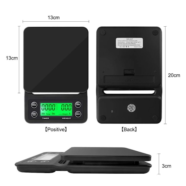 Dryp kaffevægt Elektronisk digital køkkenvægt SORT 5KG Black 5kg 0.1g