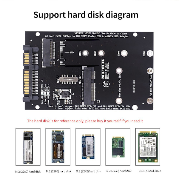 Adapterplate M.2 MSATA til SATA BLÅ Blue