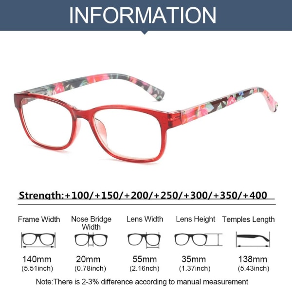 Läsglasögon Blommiga glasögon RED STRENGTH 100 Red Strength 100