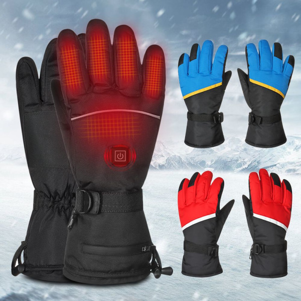 1 par Skidhandskar Electric Thermal SVARTUPPVÄRMDA HANDSKAR Black-Heated Gloves