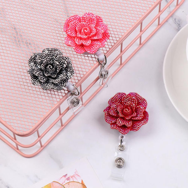 2 STK Badge Reel Rose Shape Badges Holder