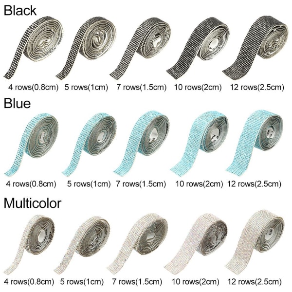 1 jaardin itseliimautuva tekojalokivi timanttinauha MULTICALOR 5 Multicolor 5 rows(1cm)