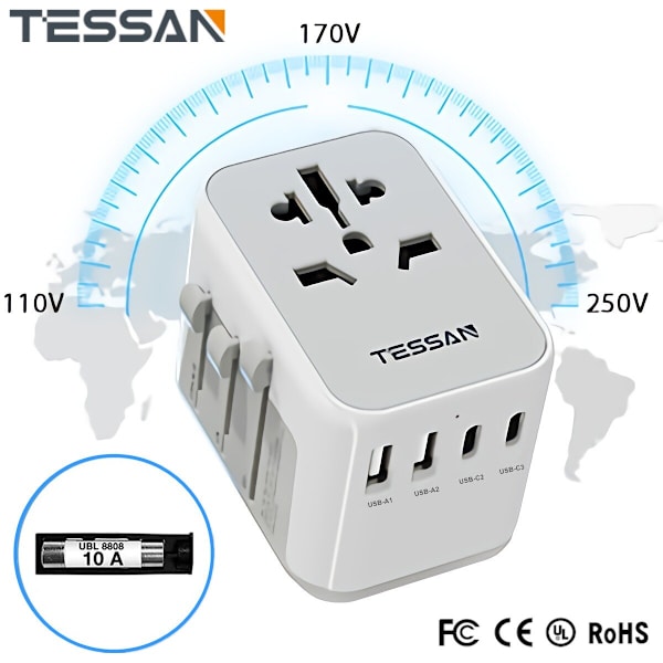 TESSAN Universal Travel Adapter International Plug Adaptor with USB A