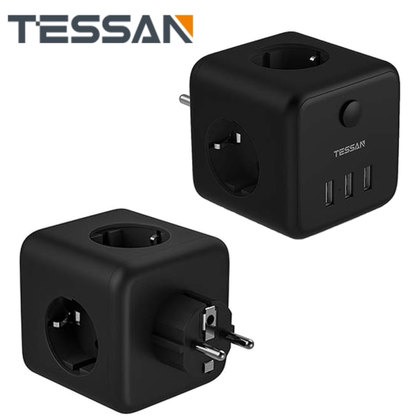 TESSAN Europe Black USB Vägguttag med 3 AC-uttag 3 USB portar  På/Av-brytare, 100-250V Power Strip Laddare Adapter för hemmet Black 856b |  Black | 280 | Fyndiq