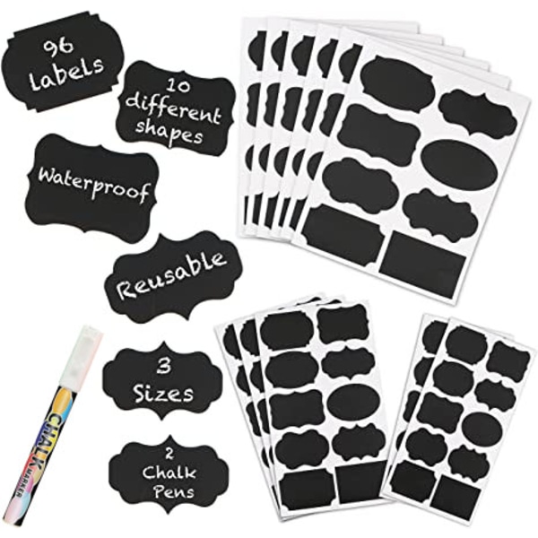 80x Burk Chalkboard Spice Blackboard Etiketter Klistermärken 1*markeringspenna 190*245mm  80pcs& 1*marker pen