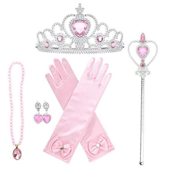 Elsa prinsessset set , magic , handskar, halsband och örhängen Pink 5pcs