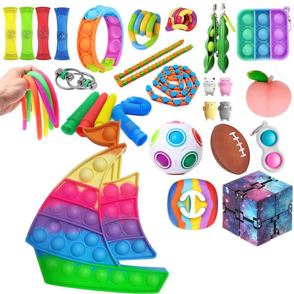 34-pack Fidget Toys - Pop It, Stressball, Dimple, Beans etc. 34pcs