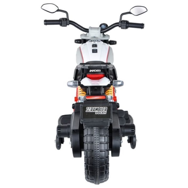Ducati Scrambler 12V vit elmotorcykel för barn med träningshjul och MP3-anslutning