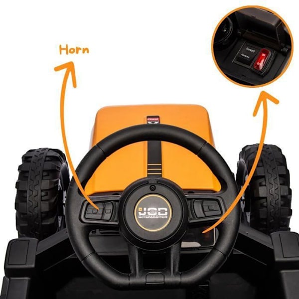 Elektrisk Traktor - JCB - 12V - 2 motorer - 5 km/h - 30 kg - 2 till 6 år Gul