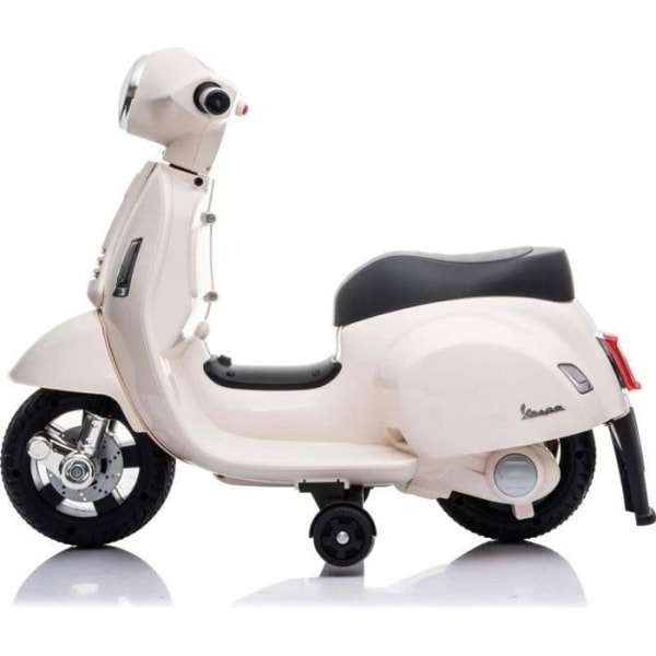 Vespa Scooter med LED-ljus, 0-3 år, Elmotorcykel för barn 6V, 4,5A, 5km-h, Hjälphjul, Vit