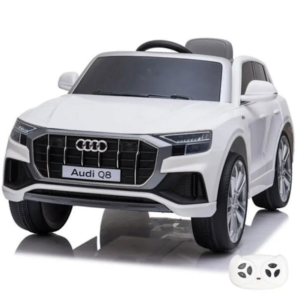 Audi Q8 Elbil för barn, 3 till 6 år, 12V Motor, Belyst, MP3, USB, Läder, Mjukstart, Fjärrkontroll, SD-kort, Vit Vit